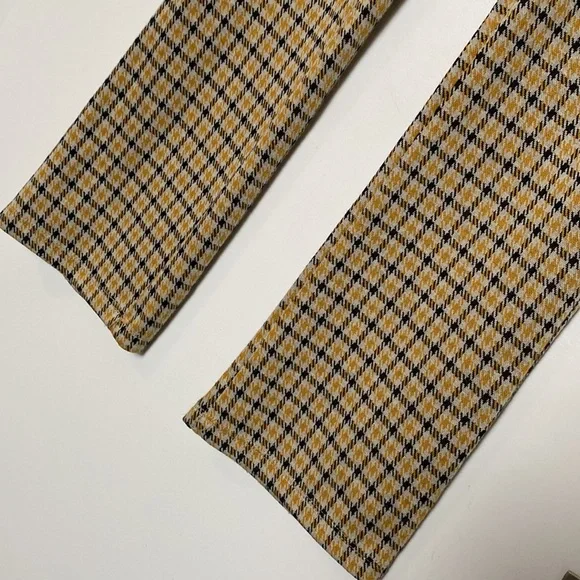 UO Cara Pants Women XS Yellow Black Plaid Kick Flare Knit Crop Stretchy Comfy - Picture 8 of 16